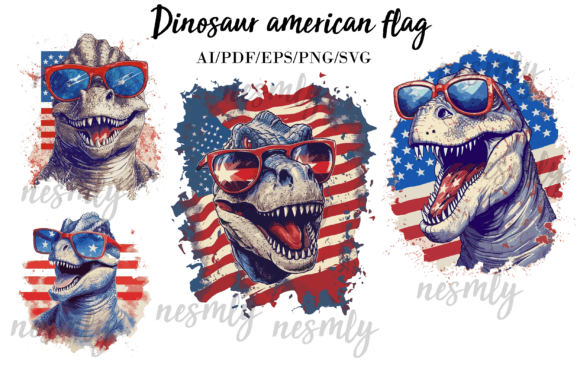 T-Rex 4th of July Watercolor Clipart Review for Embroidery Projects
